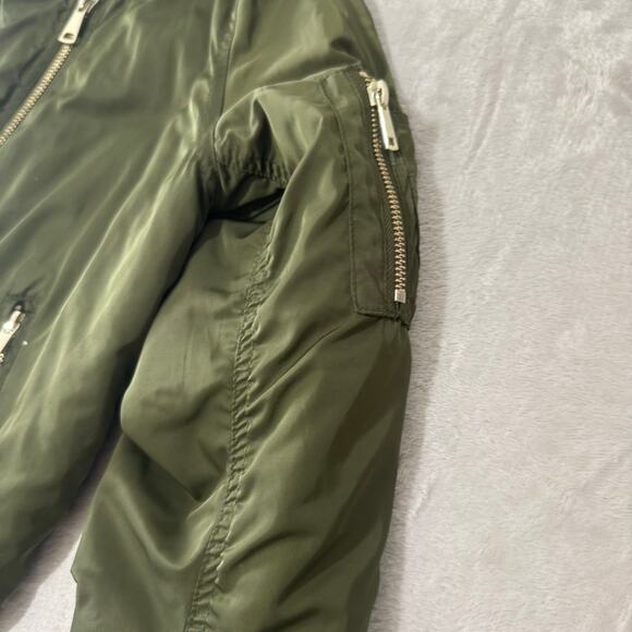 Topshop Women's Long Sleeve‎ Full Zip Bomber Jacket 2 Green Pockets Lined - Picture 7 of 13
